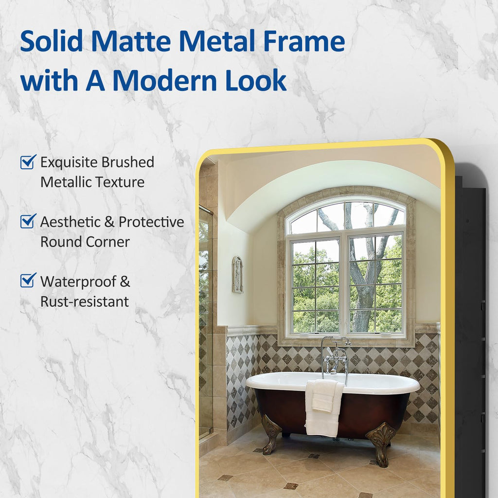24x30 Inch Bathroom Medicine Cabinet with Mirror Gold Metal Framed Recessed or Surface Wall Mounted Mirrored Medicine