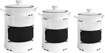 Vintage Canister Set 3-Piece Ceramic Jars Chic Design With Lids for Cookies, Candy, Coffee, Flour, Sugar, Rice - Set of 3