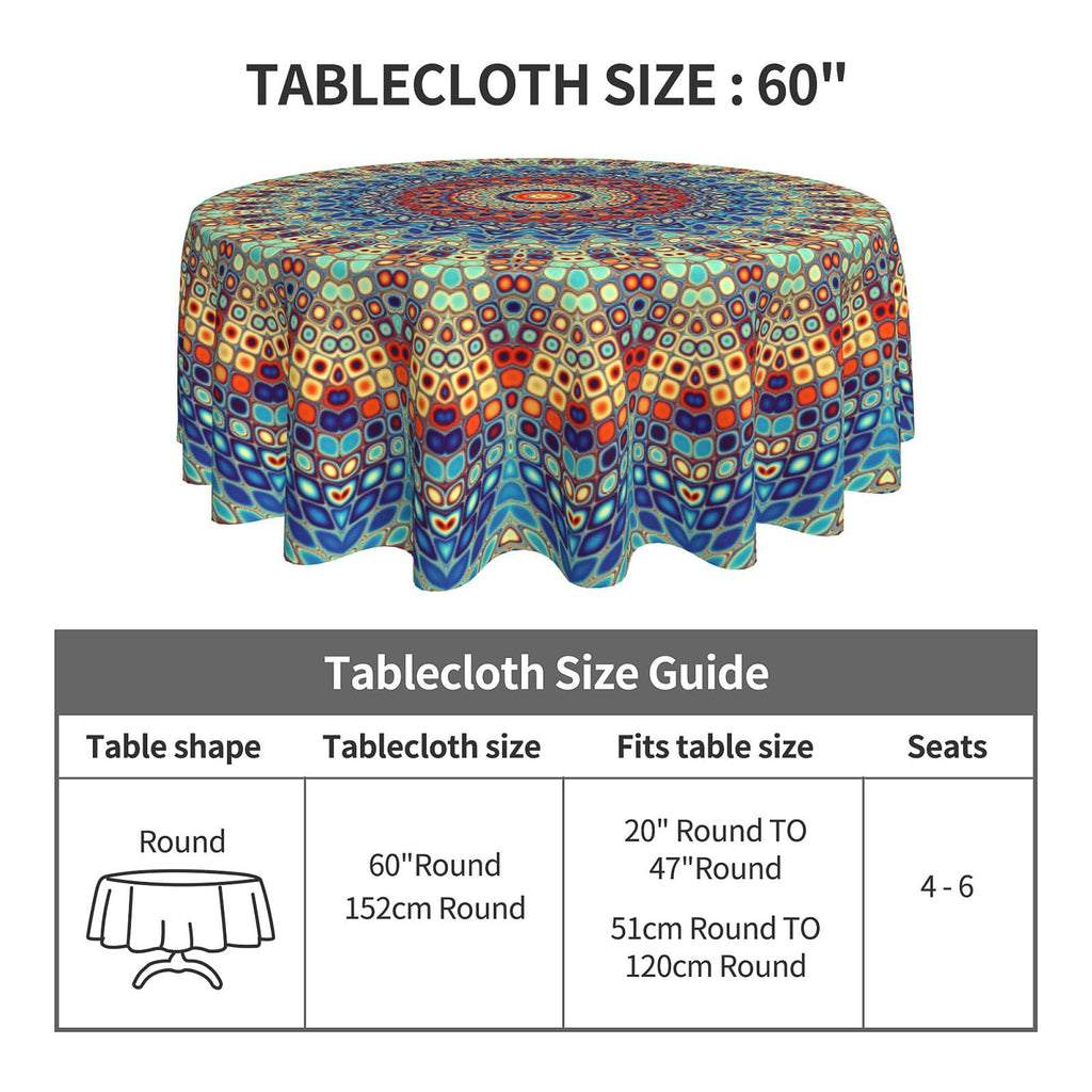 Mandala Round Tablecloth 60 Inch Waterproof Rustic Colorful Boho Tablecloths Fabric Farmhouse Table Cloth Decorative