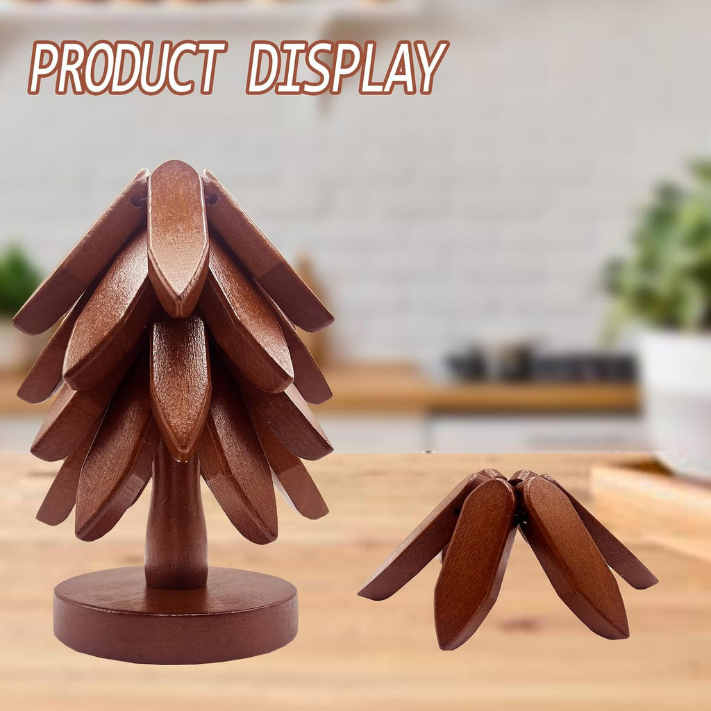 Wooden Trivets for Hot Dishes, Stackable Christmas Tree Trivet Set - Set of 4