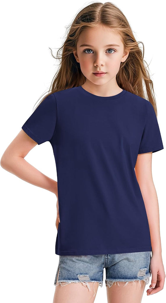 4 Pack Girls Short Sleeve Shirts Cotton T-Shirts Summer Basic Tees