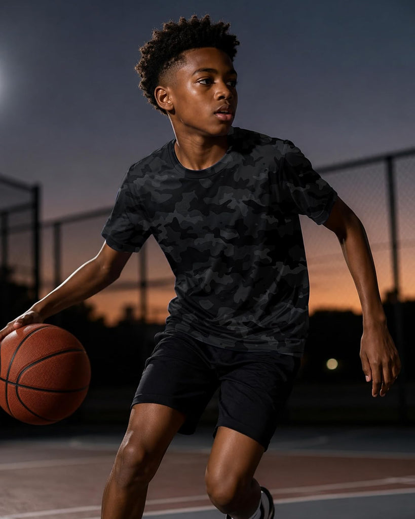 Boys Athletic Shirts 6 Pack Dry Fit Short Sleeve Boys Tshirts Basketball Baseball Soccer Tee Kids Youth & Teens