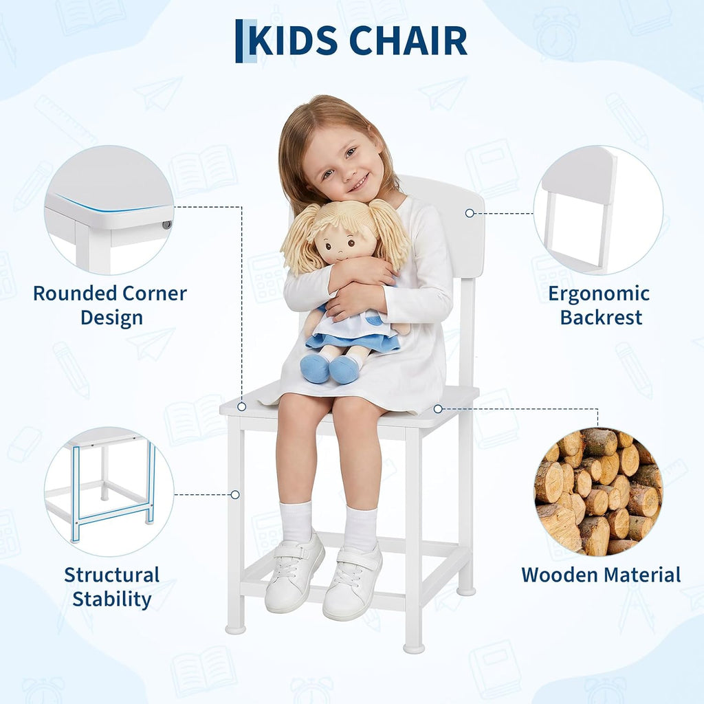 Kids Desk and Chair Set w/Hutch 4 Drawers Metal Frame Study Table, White