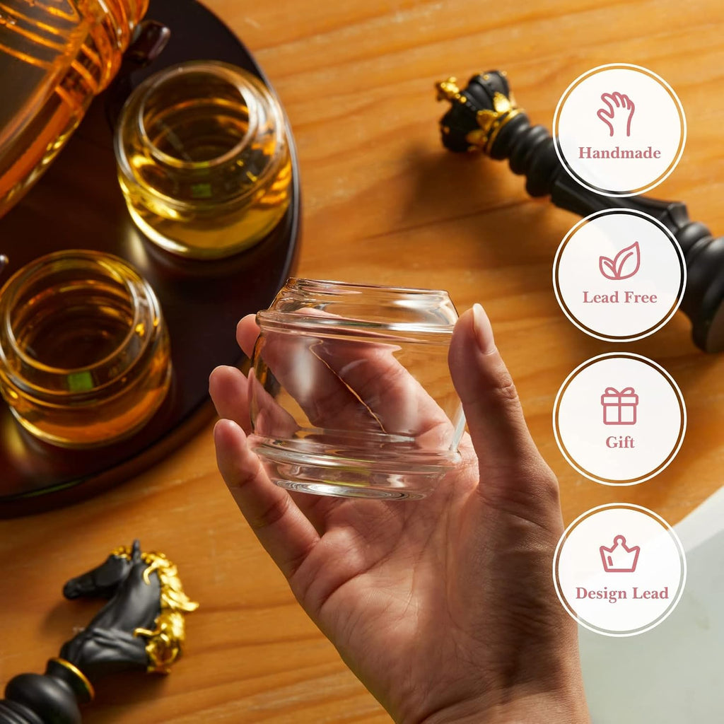 Whiskey Barrel Decanter Set Bar, Unique Birthday Gifts for Men Dad, 1.3 Liter Barrel Liquor Dispenser with 4 Glasses - Set of 7