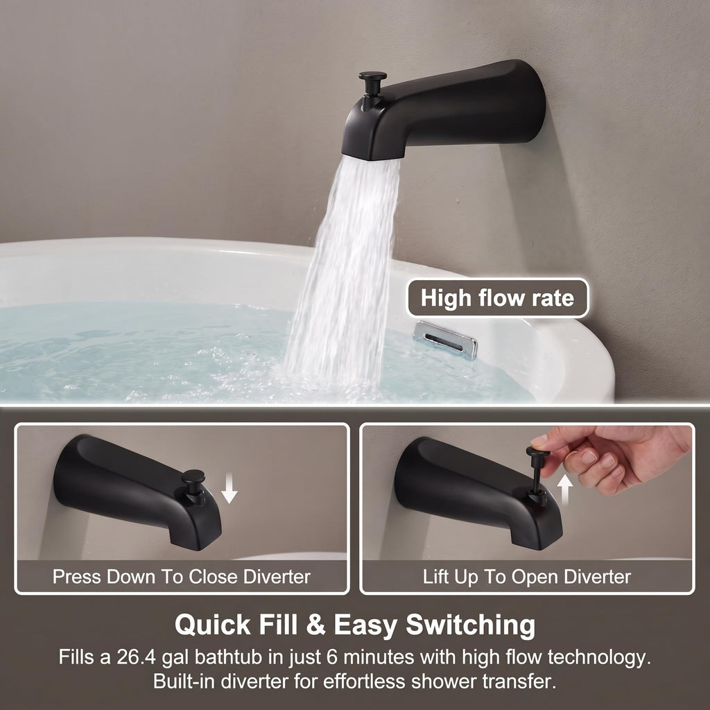 Black Tub Shower Faucet Set - 6 Inch Black Shower Head and Handle Set, High Pressure Bathtub Shower Faucet Set