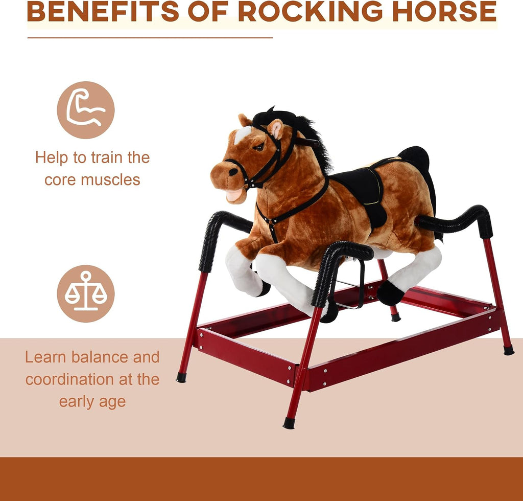 Spring Rocking Horse Durable Plush for Toddlers with Realistic Sounds