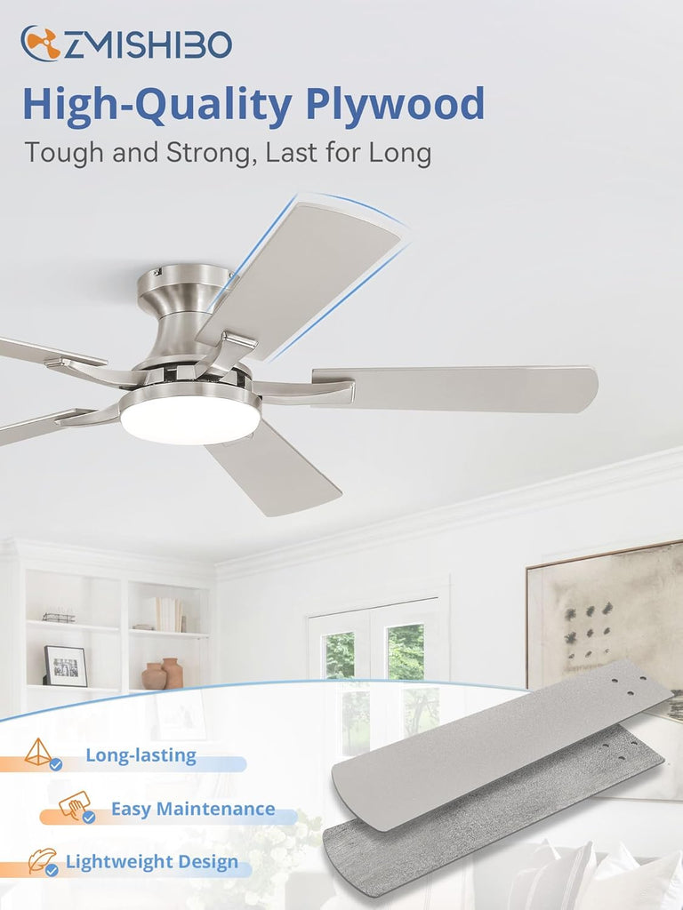 42 Inch Ceiling Fan with Light, App&Remote Control, Flush Mount Low Profile, Dimmable 20W LED Light, Quiet Reversible Motor for Bedroom, Living Room, Apartment, Nickel A101-B0F8B6BXSD