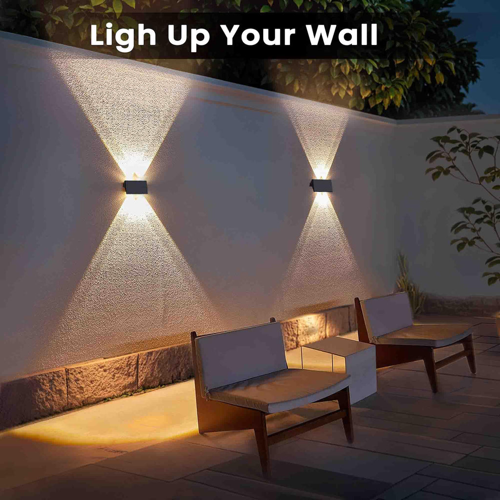 Solar Lights Outdoor Waterproof IP67, WarmWhite Solar Wall Lights Outdoor with Flexible Up and Down, Fence Lights