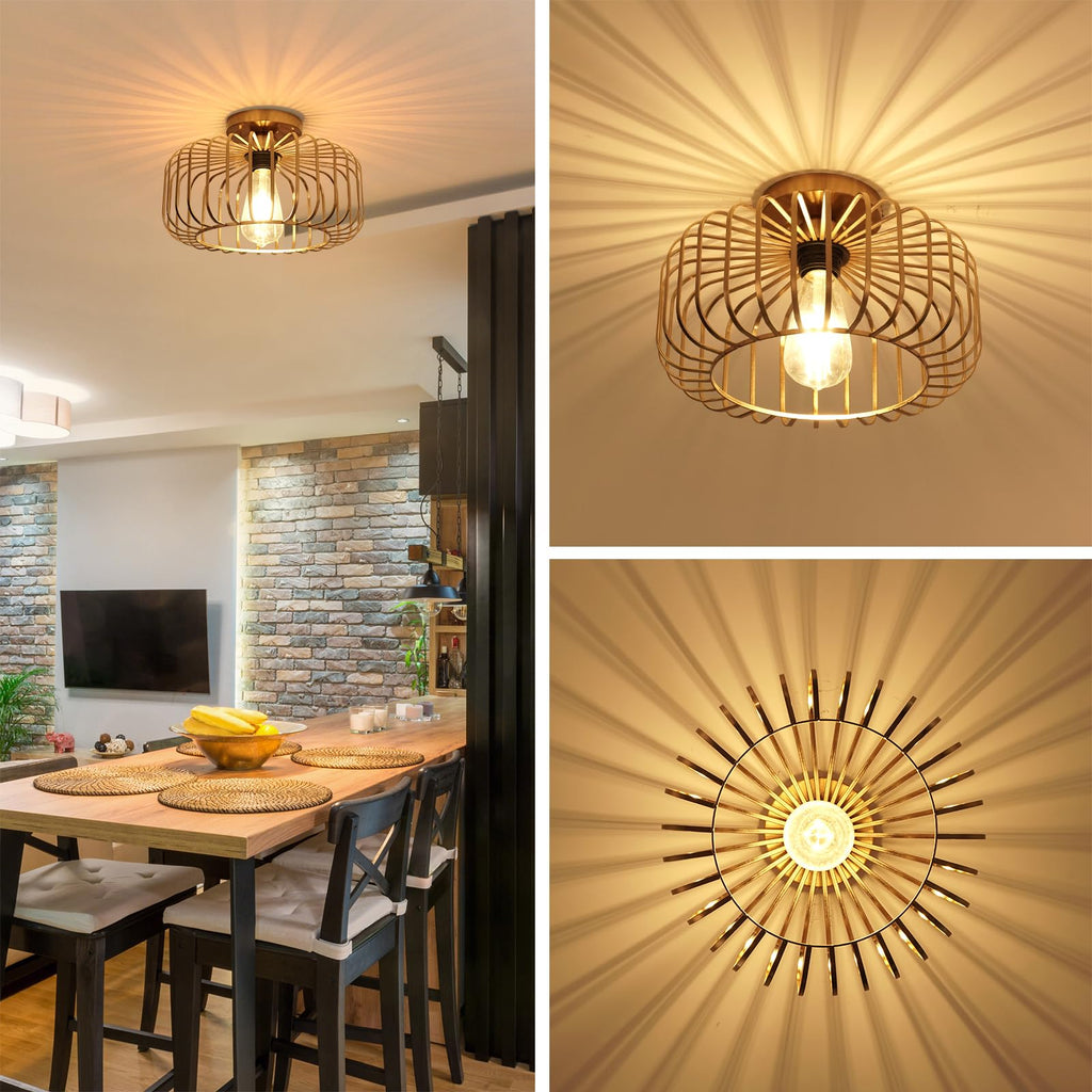 Gold Ceiling Light - 11.2 Lighting Fixtures, Industrial Semi Flush Mount Light Fixture, Sunburst Farmhouse Lighting