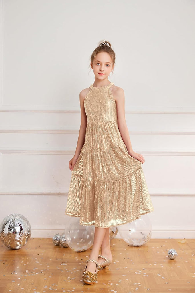 Girls Sequin Dress Formal Party Elegant Fancy Girls Maxi Long Dress