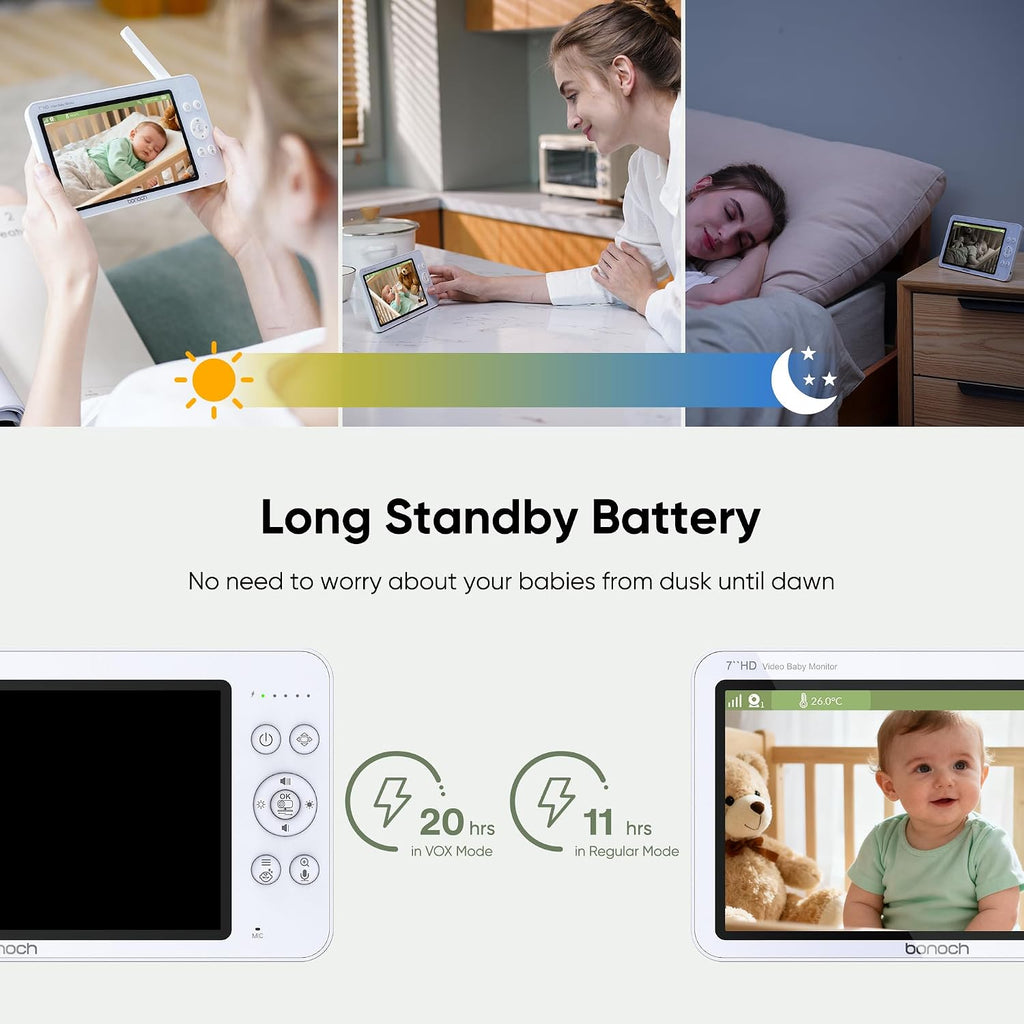 V2.0 1080P Baby Monitor with 2 Cameras, 7" Split Screen No WiFi