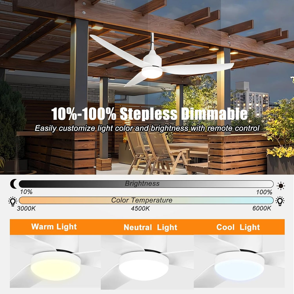52 Inch Waterproof Gazebo Fans with Lights Outdoor Hanging - Plug in Remote App Control for Patio Indoor Farmhouse Porch - White 6 Speed Reversible DC Motor A101-B0F7X9XL6Q
