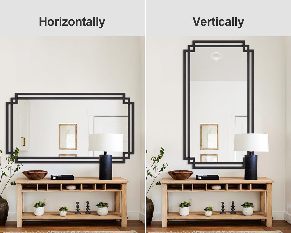 32" x 47" Large Wall Mirror Decor, Black Decorative Mirror with Irregular and Rectangular Metal Frame