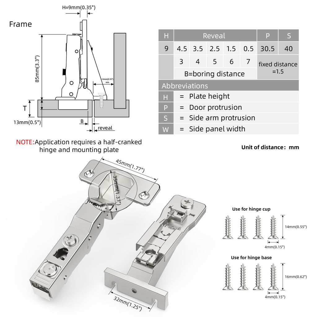 Face Frame Inset Cabinet Hinge (4pcs), 105 Face Frame Insert, Soft Close, Silent, 6 Way Adjustable Hinge Cabinets