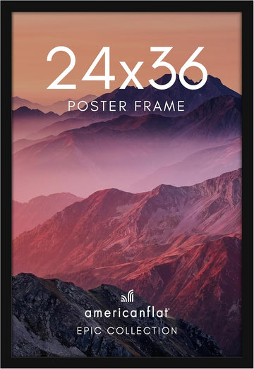 24x36 Poster Frame - Black Engineered Wood with Polished Plexiglass - Wide Picture Frame for Vertical or Horizontal