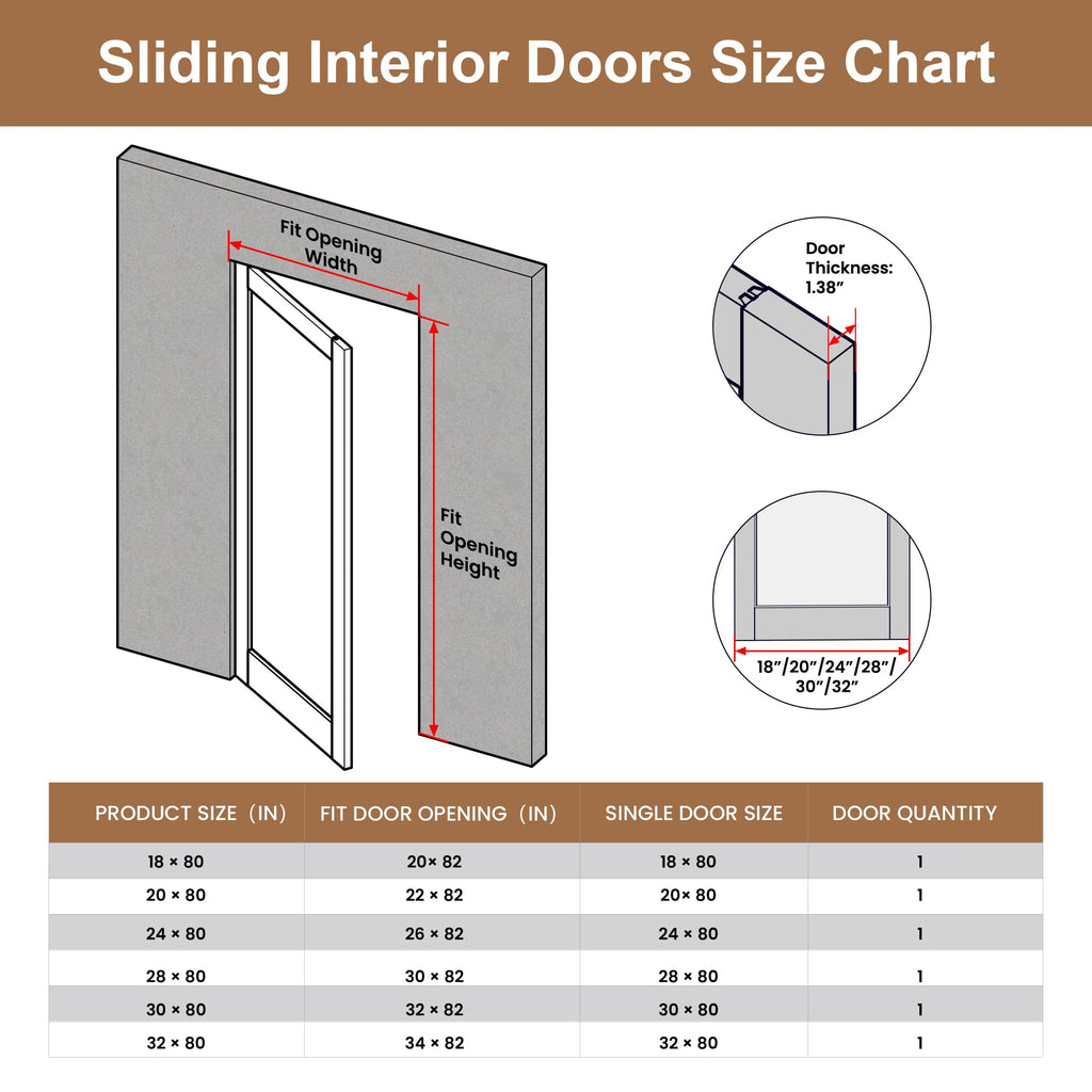 24" X 80" Interior Slab Door, Frosted Glass Doors, MDF Solid Core