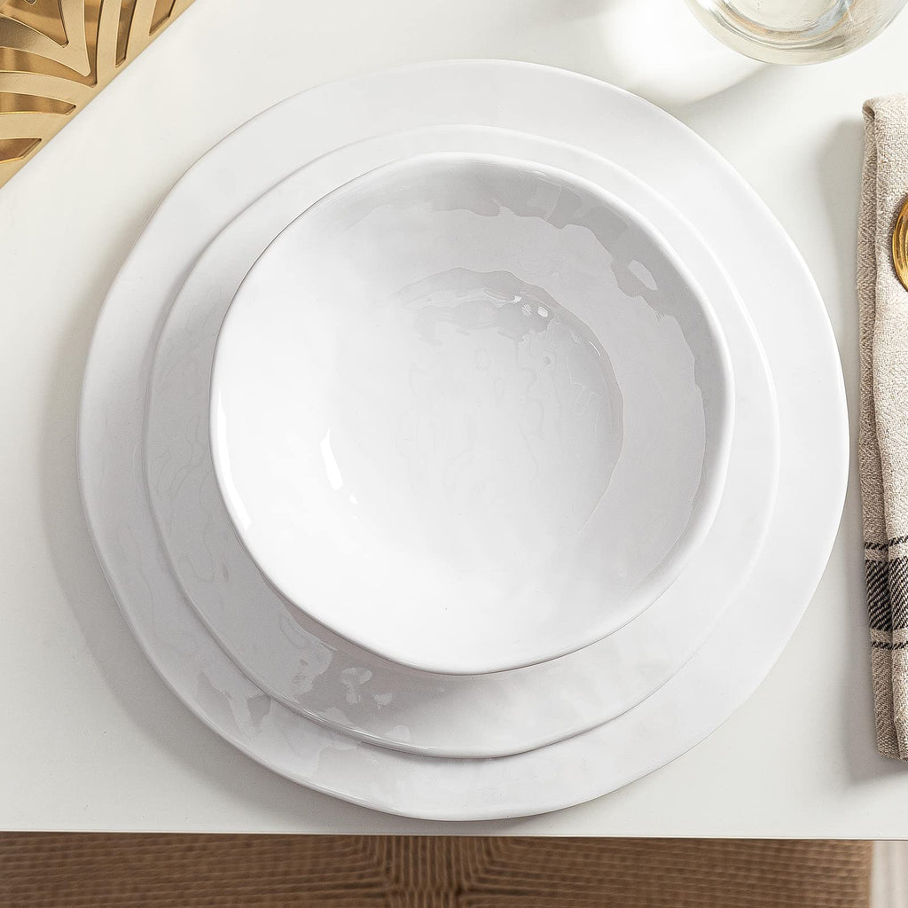 Basic White Melamine Dinnerware Sets, 18 Piece melamine dishes set, Service for 6, Plates and Bowls Sets Great for