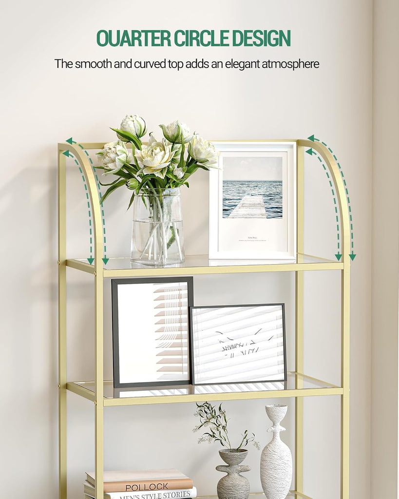 Bookcase Bookshelf, Tempered Glass Arched Bookshelf