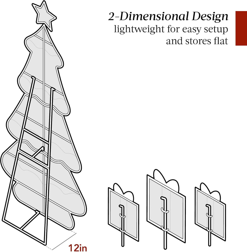 6ft Lighted 2D Christmas Tree Outdoor Décor, Large Holiday Yard Decoration w/ 170 Twinkling LED Lights, Storage Bag