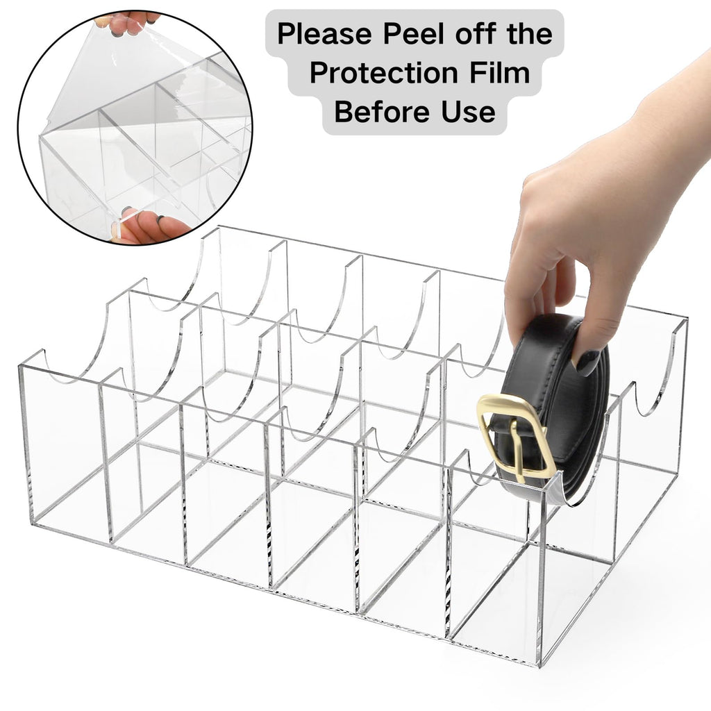 12 Compartments Belts Storage Box, Acrylic Belt Organizer, Belt Container Storage Holder Clear Belts Display Case for