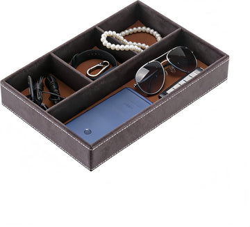 Faux Leather Valet Tray for Men, Brown