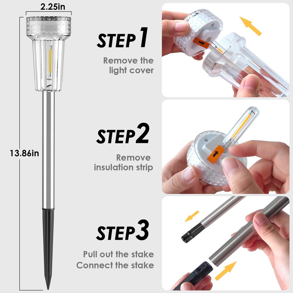 12 Pack Solar Pathway Lights Outdoor, Waterproof Metal Solar Outdoor Lights Tungsten Bulb Landscape Lighting Garden