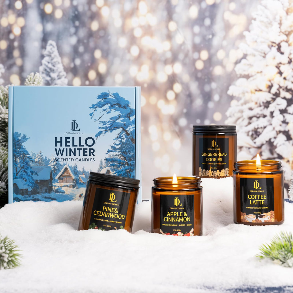 Winter Candles Set Scented, 4 Pack 28oz, Soy Wax