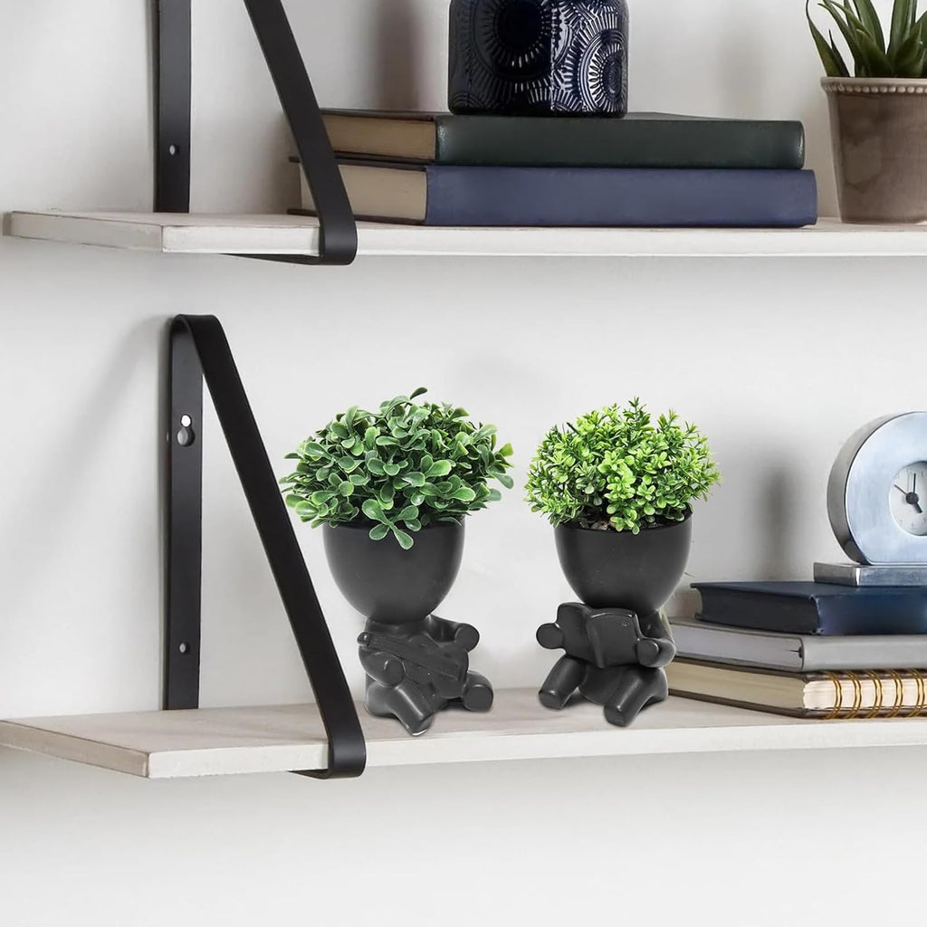 2 Pack Artificial Plants Desk Decorations, Cute Decorative Plants for Women, Small Fake Succulents Black Pot Bedroom