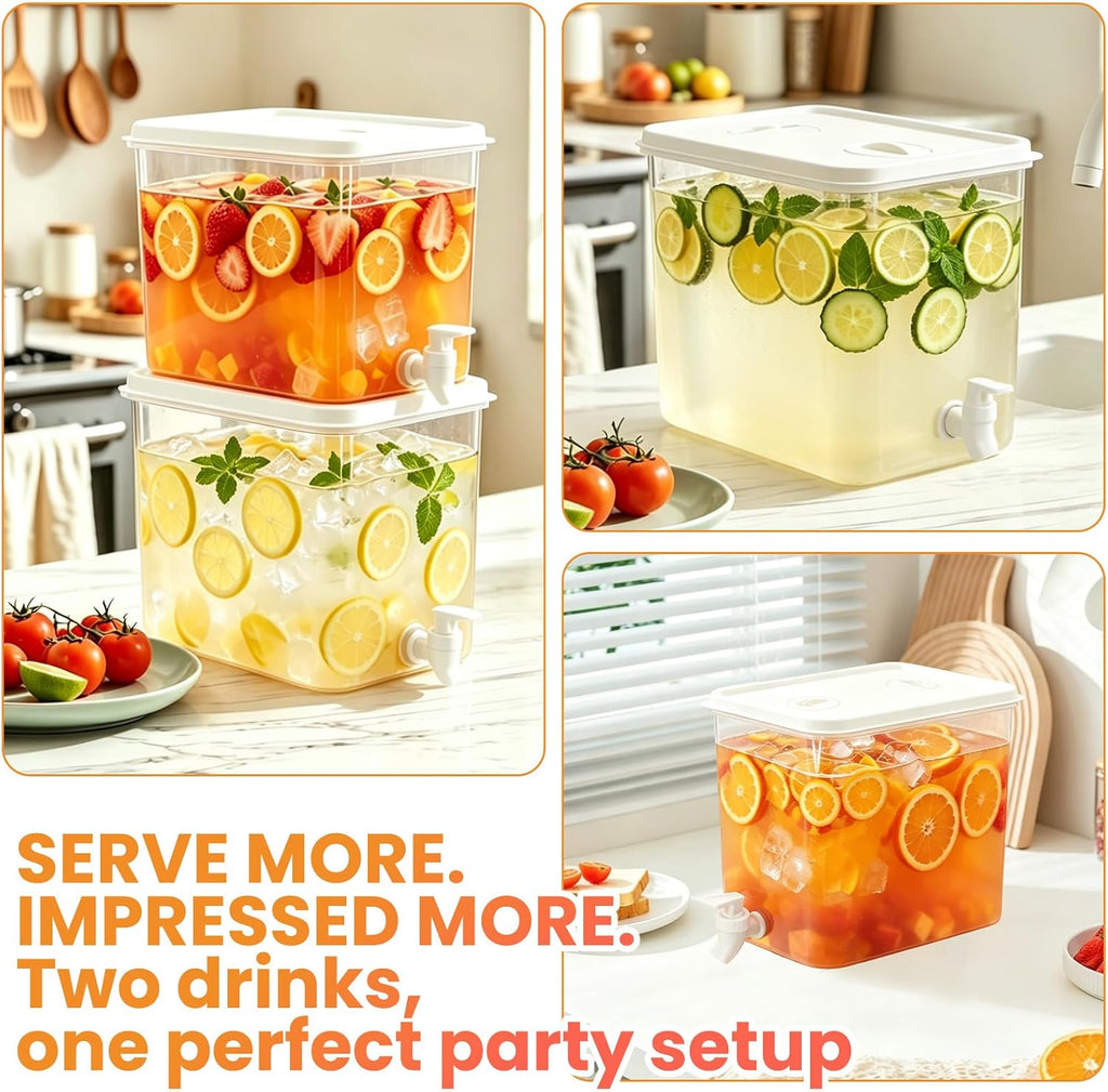 2.3 Gallon Drink Dispenser for Fridge with Spigot, Beverage Container Leak Proof Lids Filter Screen, Lemonade - Set of 2