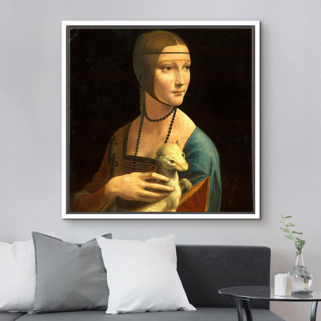 Canvas Print Wall Art Lady with Ermine by Leonardo da Vinci Historic Classic Illustrations Fine Art Decorative