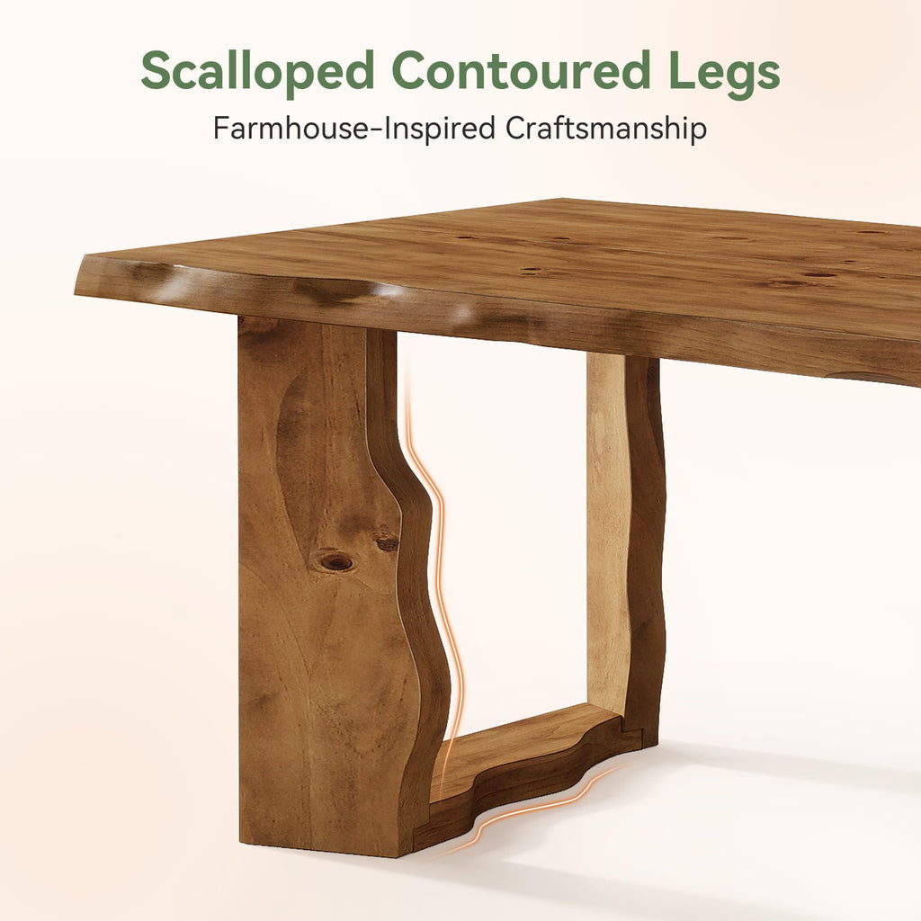 63" Live Edge Solid Wood Dining Table, Modern Rustic Kitchen Table with Sculptural Legs, 6-Person Rectangular Dinner
