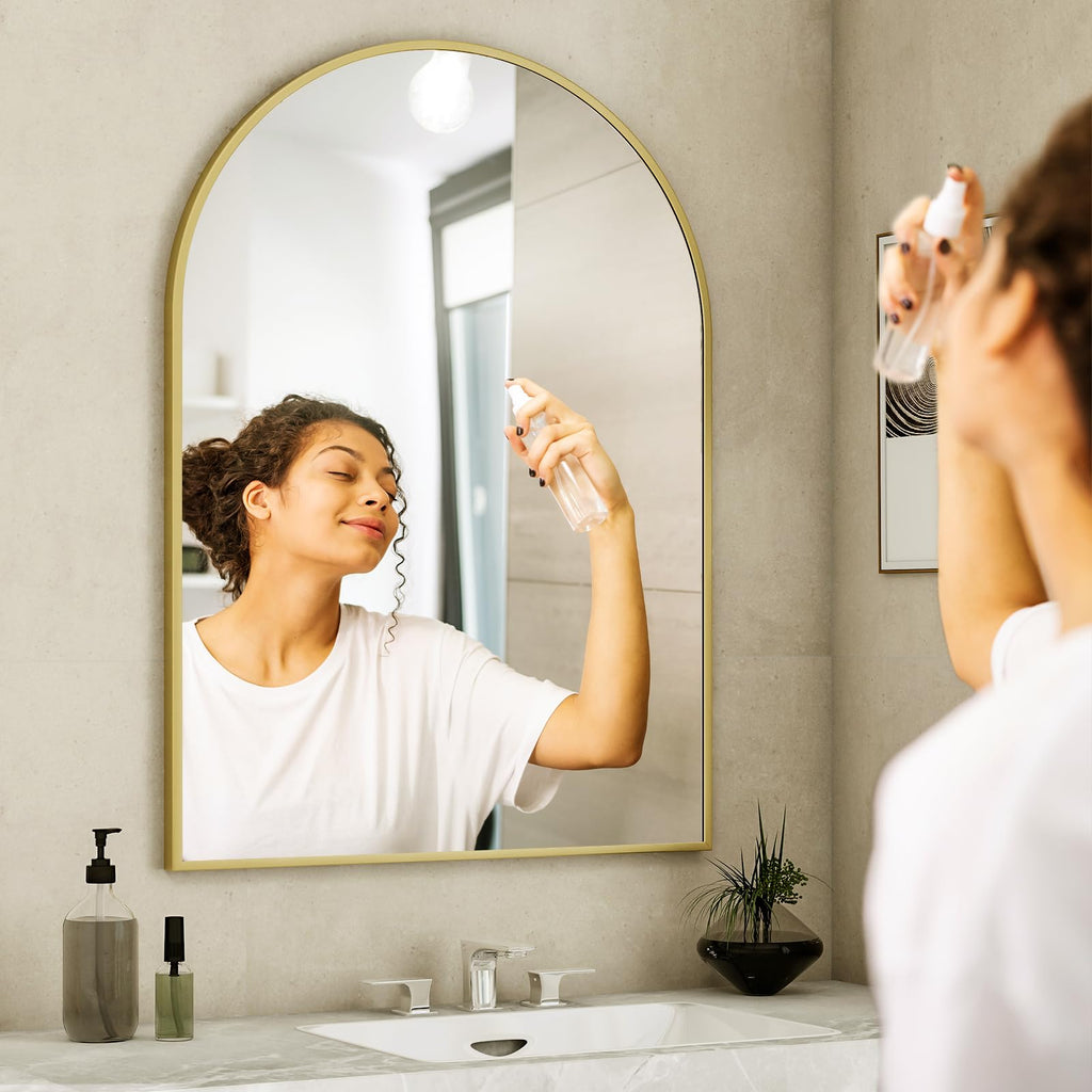Arch Bathroom Mirror, 20x30 inch Arched Bathroom Mirror/Wall Mounted Vanity Mirror - Arch Metal Frame Wall Mirror