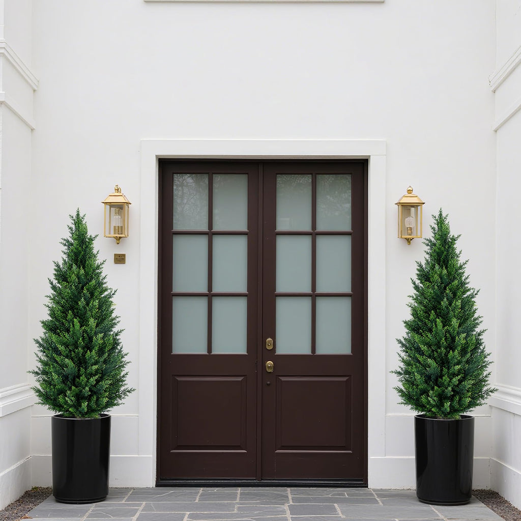 4Ft Artificial Cedar Topiary Trees (2-Pack) - UV Resistant Fake Shrubs with Ground Spike for Outdoor & Indoor Use