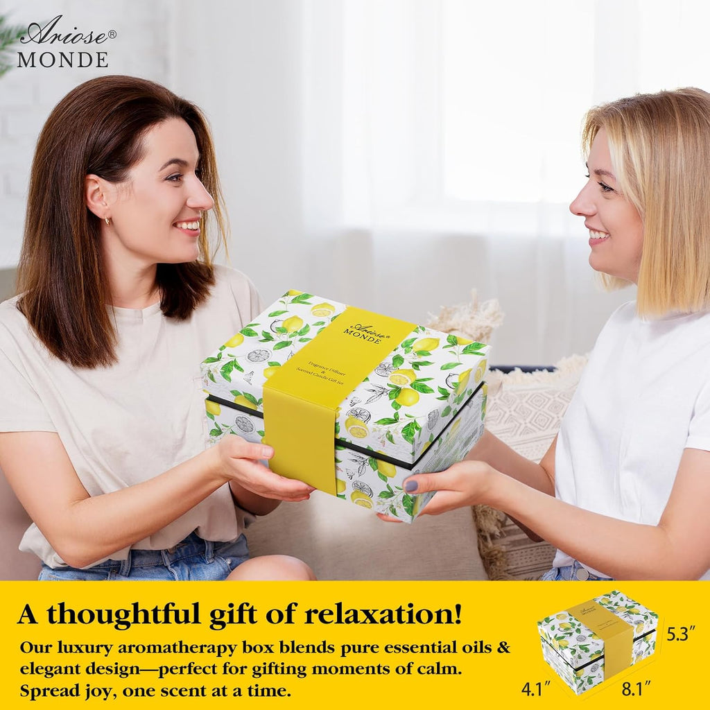 Reed Diffuser & Candle Gift Set, Lemon Oil Diffuser Decor
