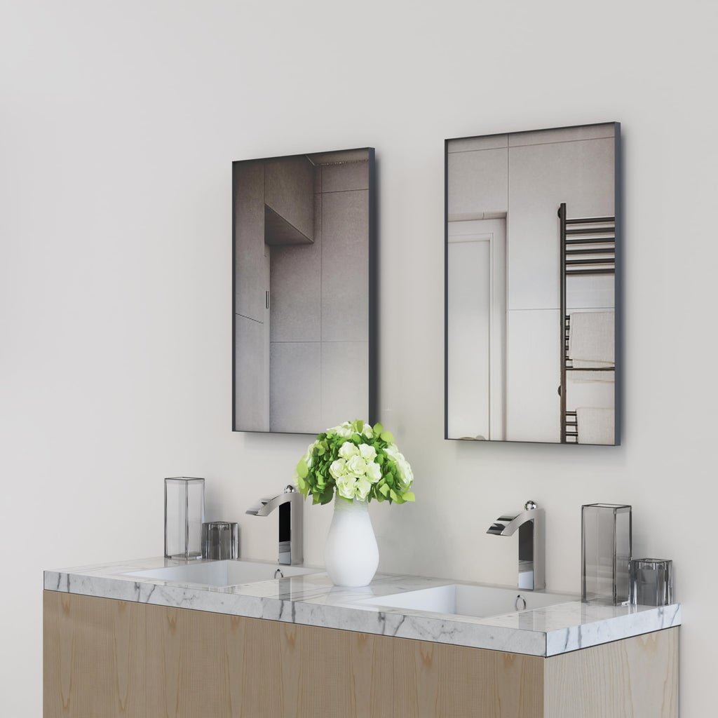 2-Pack Black Bathroom Mirrors 24 x 36 Inch, Metal Framed Square Corner Rectangle Bathroom Wall Vanity Mirror for Over