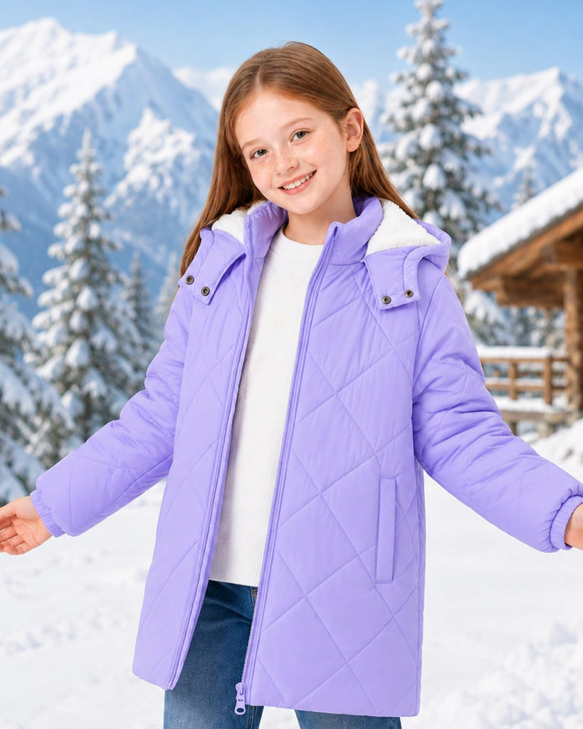 Girls Winter Coat Fleece Lined Hooded Puffer Jacket Warm Outwear