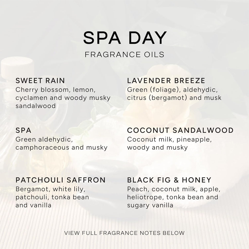 Spa Day Premium Fragrance Oils - Includes Lavender Breeze, Sweet Rain, Coconut Sandalwood, Black Fig & - Set of 6