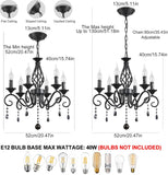6-Light Farmhouse Black Crystal Candle Chandelier for Living Room, Rustic Industrial Pendant Ceiling Light Fixture, Vintage Hanging Lamp for Bedroom Hallway Kitchen Dining Room Foyer A109-B0DSB3NVVC
