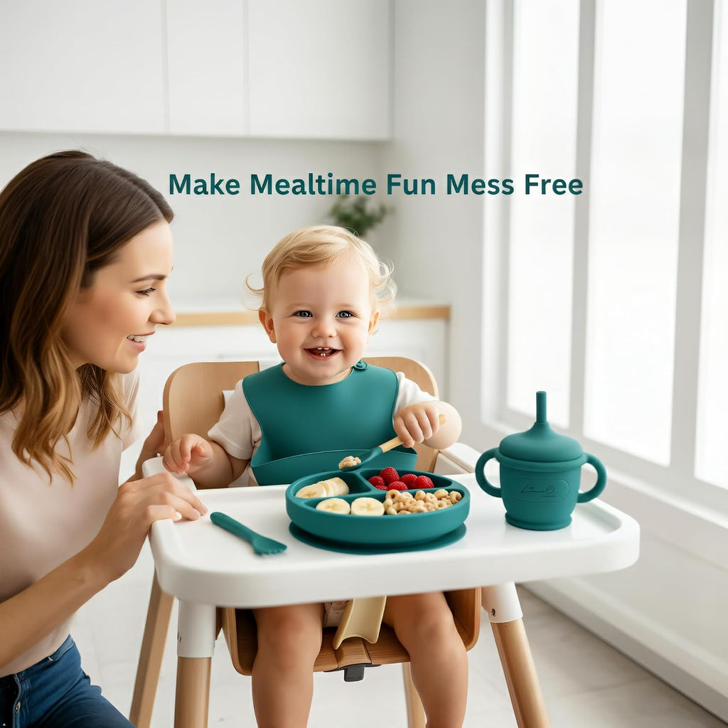 Feeding Set, 14PCS, Baby plates and bowls Set - Silicone Bibs