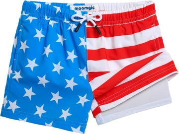 Boys Swim Trunks with Compression Liner Toddler Stretch Swim Shorts