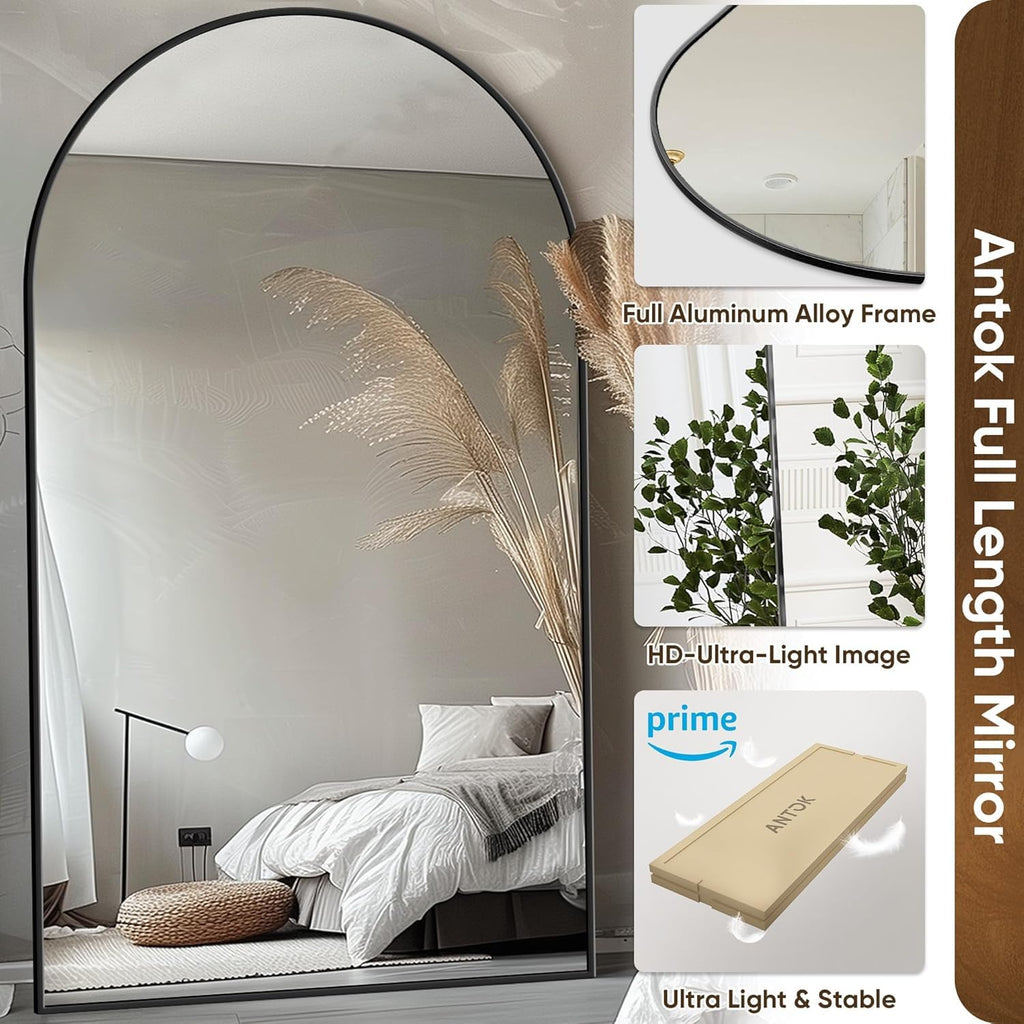 76" x44" Arched Full Length Mirror, Floor Mirror with Stand,Black