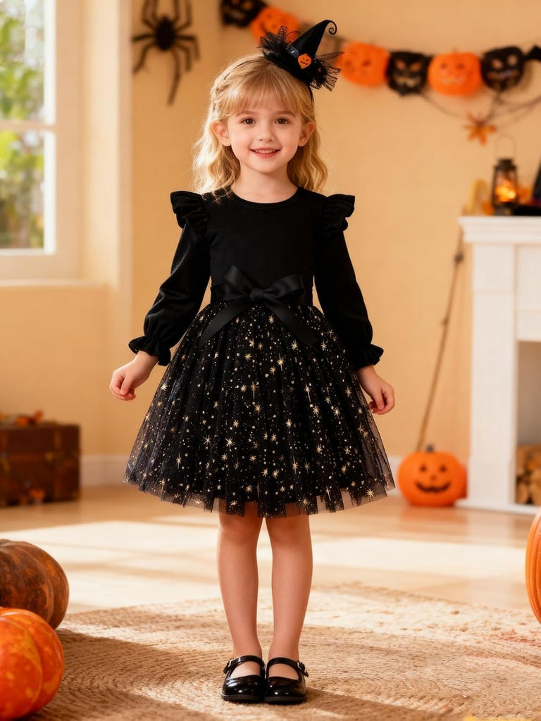 Toddler Girls Tutu Dresses Velvet Tulle Dress with Sequin Long Sleeve Holiday Party Fall Winter Dress