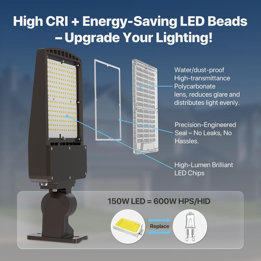 LED Parking Lot Light 150W - 5000K 22500lm UL Listed - Black Led Flood Lights Outdoor Pole Light with Photocell
