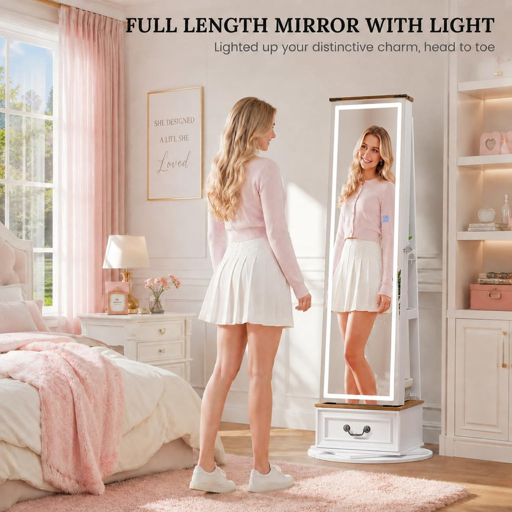 LED Mirror Jewelry Cabinet Standing, Jewelry Armoire Organizer