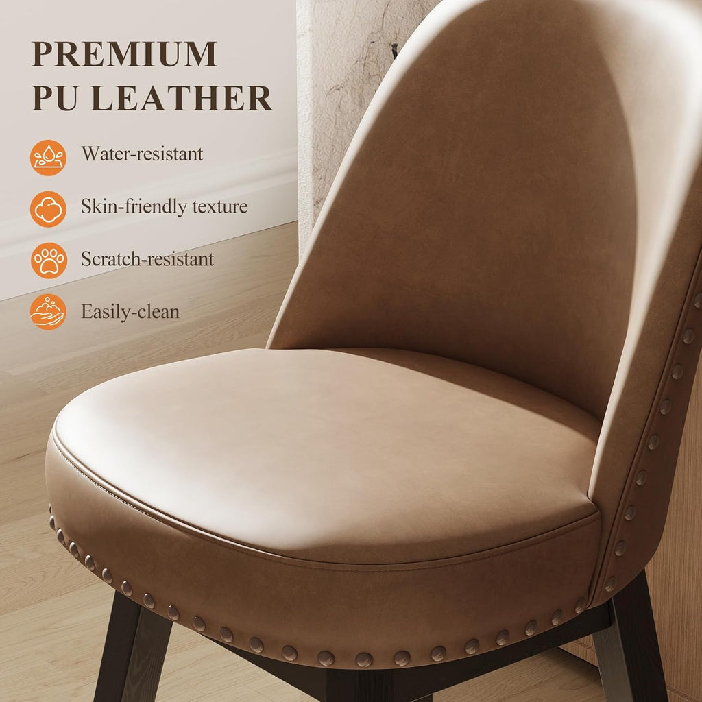 Swivel Bar Stools Set of 2, PU Leather Mid Century Mondern Barstools, 26 inch Counter Height Bar Chairs with Solid