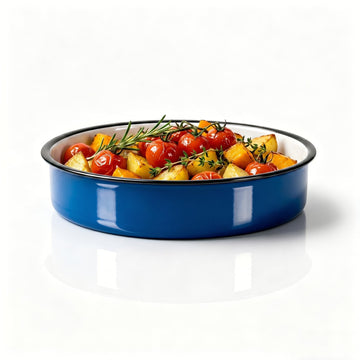 12 Inch Enamel Roasting Pan for Induction Cooktops Round Baking Pan, Thanksgiving Turkey Christmas Ham Lasagna & Pizza