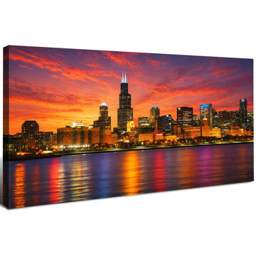 Chicago Wall Art Sunset Chicago Cityscape Canvas Print Red Orange Skyline Wall Decor Willis Tower Landscape Pictures