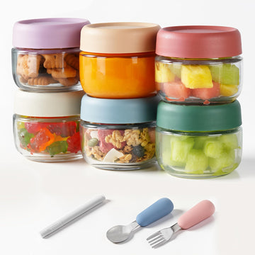 Glass Baby Food Storage Containers, Baby Food Jars, 6 Pack Small Glass Containers with Lids, 4 oz Leakproof Baby Food