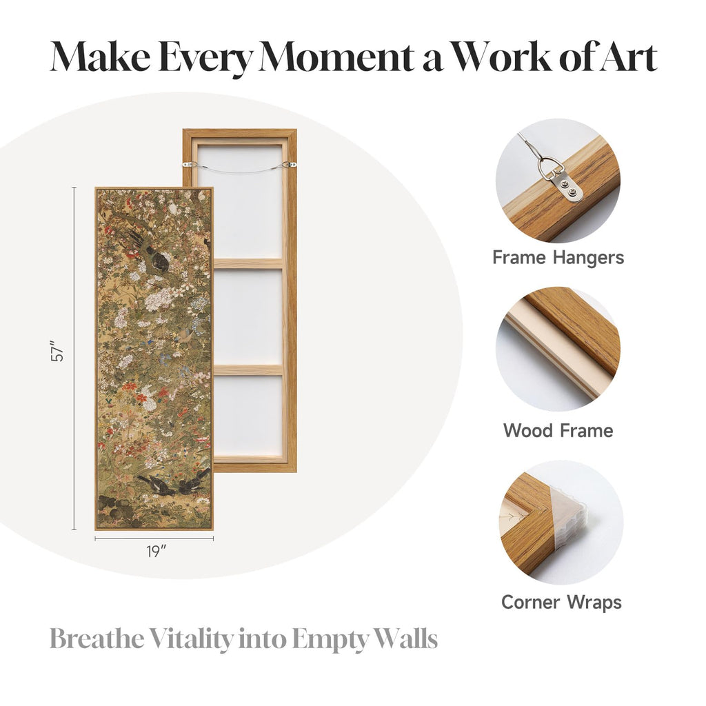 Framed Vintage Long Narrow Chinoiserie Wall Art, 60x20 Inch