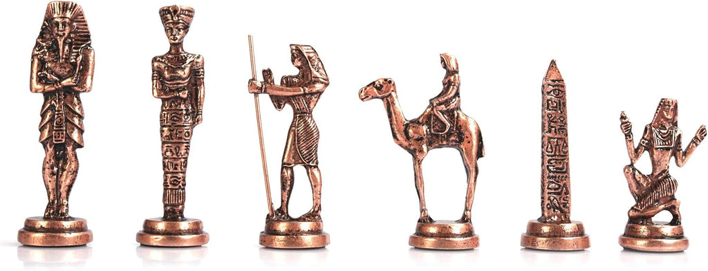 Egypt Pharaoh Antique Copper Figures Metal Chess Set for Adults Handmade Pieces and Natural Solid Wooden Chess Board